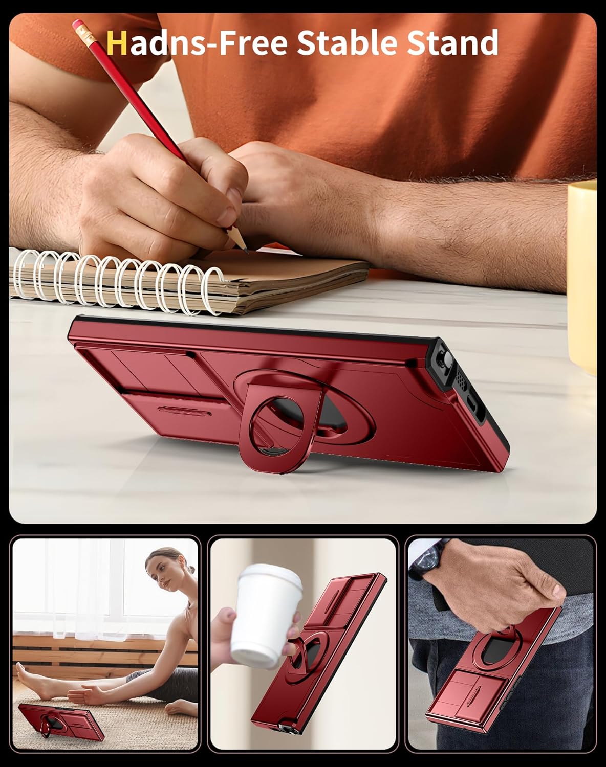 for Samsung Galaxy S22 Ultra Case Magnetic Compatible with MagSafe Wireless Charging,with Screen Protector,Built-in Stand Ring+Camera Cover Anti-Scratch Shockproof Heavy Duty Protection Red