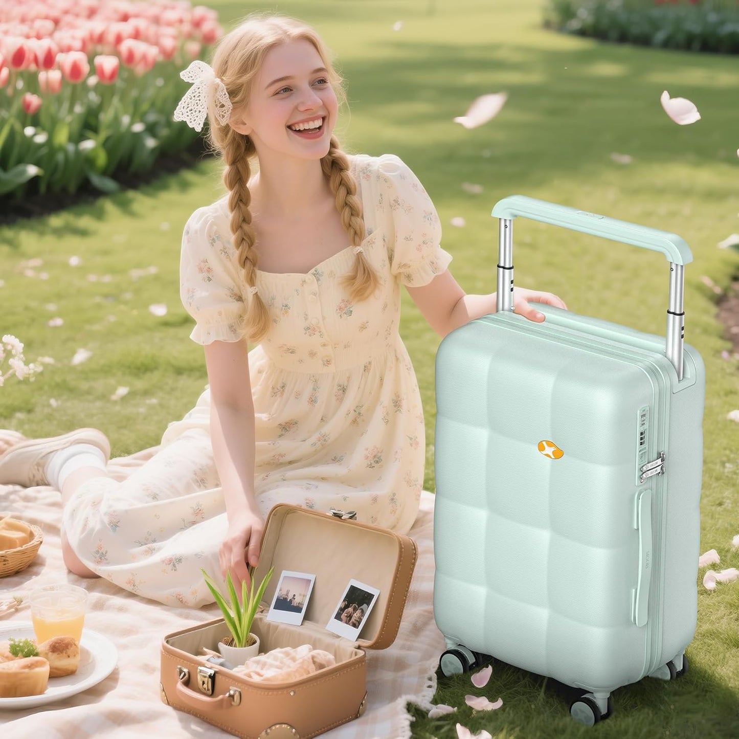 MGB Carry On Luggage Airline Approved 20'' Lightweight Luggage Wide Handle PC Hardshell Suitcases with Spinner Wheels & TSA Lock, Aquamarine