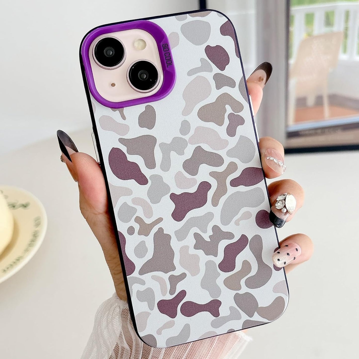 for iPhone 15 Case, Vintage Camo Pattern Design for Men Boys Teens, Cool Camouflage Shockproof Protective Cover for Girls Women - Purple