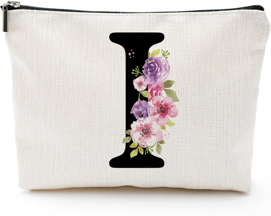 Personalized Letter I Makeup Bag for Women, Birthday Gifts for Mom, Small Zipper Pouch for Purse, Christmas Bridesmaid Friendship Gifts for Sister Daughter, Girls Weekend Gifts for Women-A09