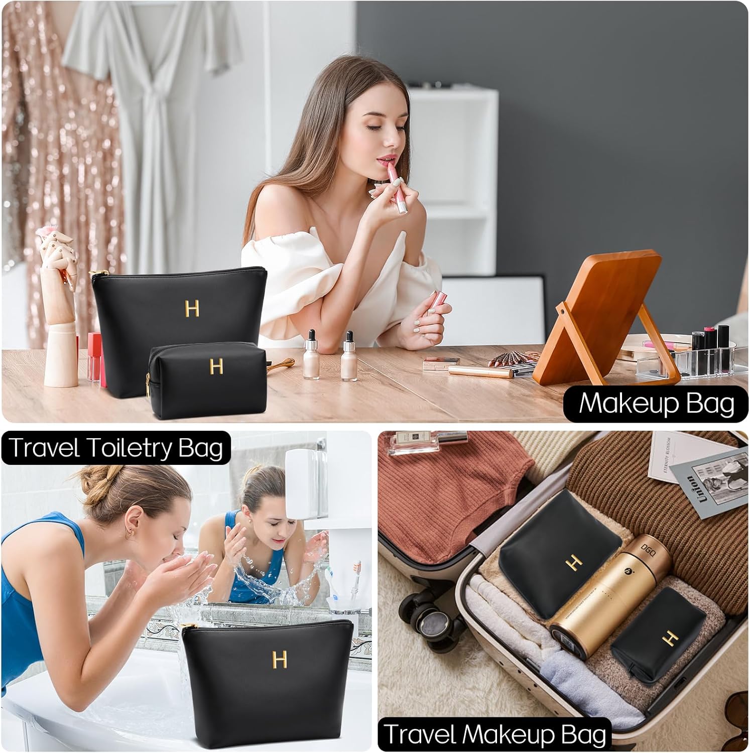 Women Gifts | Initial Makeup Bag Set for Girl Personalized Gifts for Bridesmaid Friend Graduation