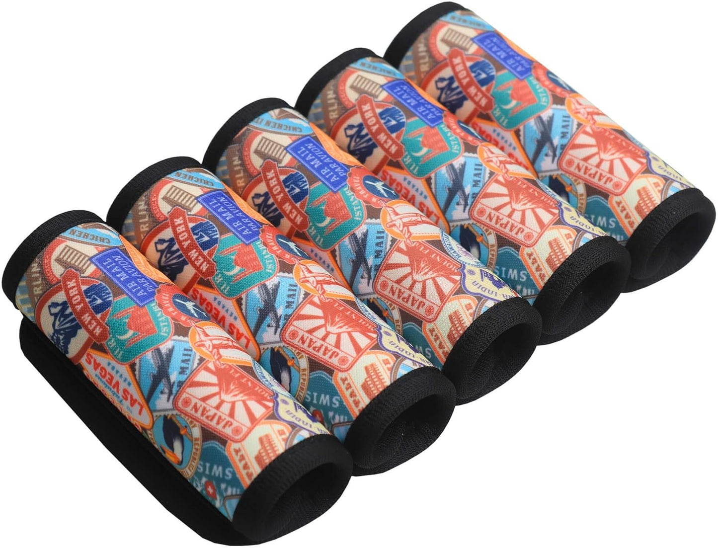 Luggage Handle Wrap for Suitcase-Printed Bright Neoprene Luggage Tags/Grips/Identifiers/Markers/Covers/Gripper for Suitcases Carry On Bags 5 Packs (Landmark)