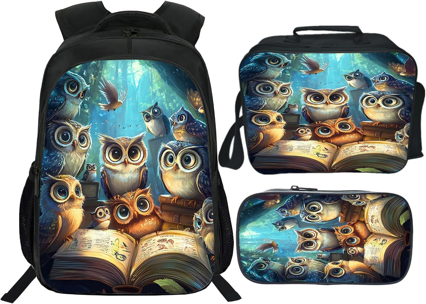 Klymax Owl Backpack Cute Animals Kids Schoolbag with Lunch Box Bag Pencil Bag 3pcs Bookbag Sets for Boys Girls