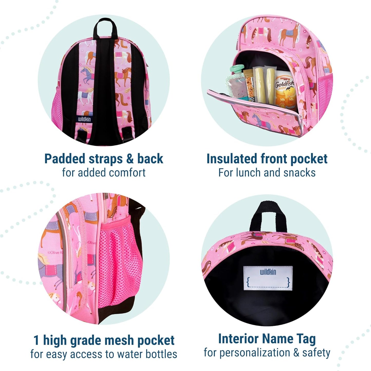 Wildkin 12-inch Kids Backpack – Padded, Adjustable, Ideal for Daycare & Travel - Horses