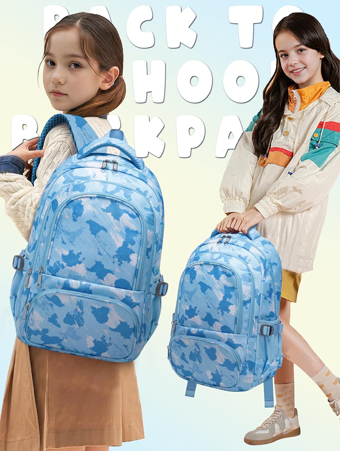 BLUEFAIRY Kids Backpacks for Boys Girls Ages 6-8 Elementary Primary Middle School Bag Back to School Book Bags Mochilas Escolares para Niños Niñas 17 Inch (Blue, Graffiti)