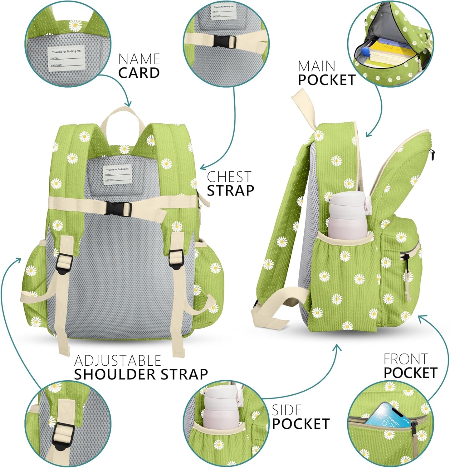 Corduroy Toddler Backpack for Boys Girls 2-5: Preschool Backpacks 13.5" H Fit Folder