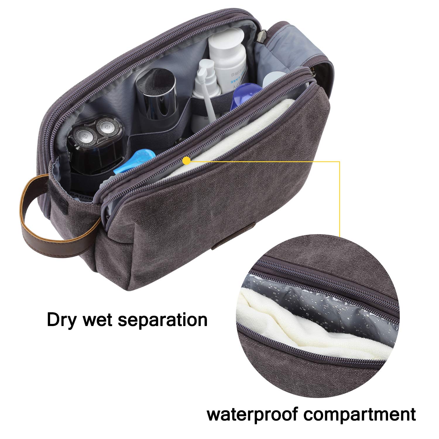 BAGSMART Toiletry Bag for Men, Canvas Travel Toiletry Organizer Dopp Kit Water-resistant Shaving