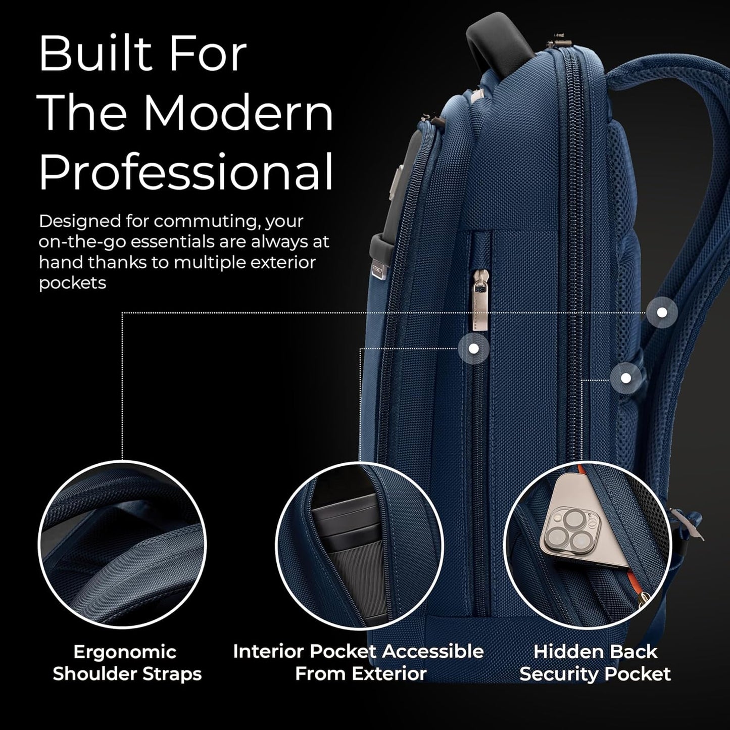 Briggs & Riley Slim Backpack for Women & Men - Laptop Backpack, For Work & Travel, Carry On Size, Lightweight & Durable, Padded Straps, Fits up to 14" Laptop - @work Collection, Navy
