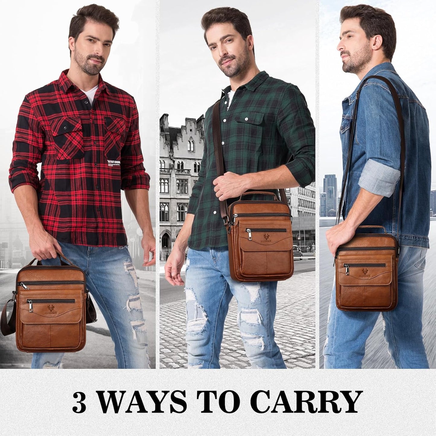 Small Messenger Bag for Men Sling Crossbody Shoulder Bag Genuine Leather Handbag Man Purse for Work Business