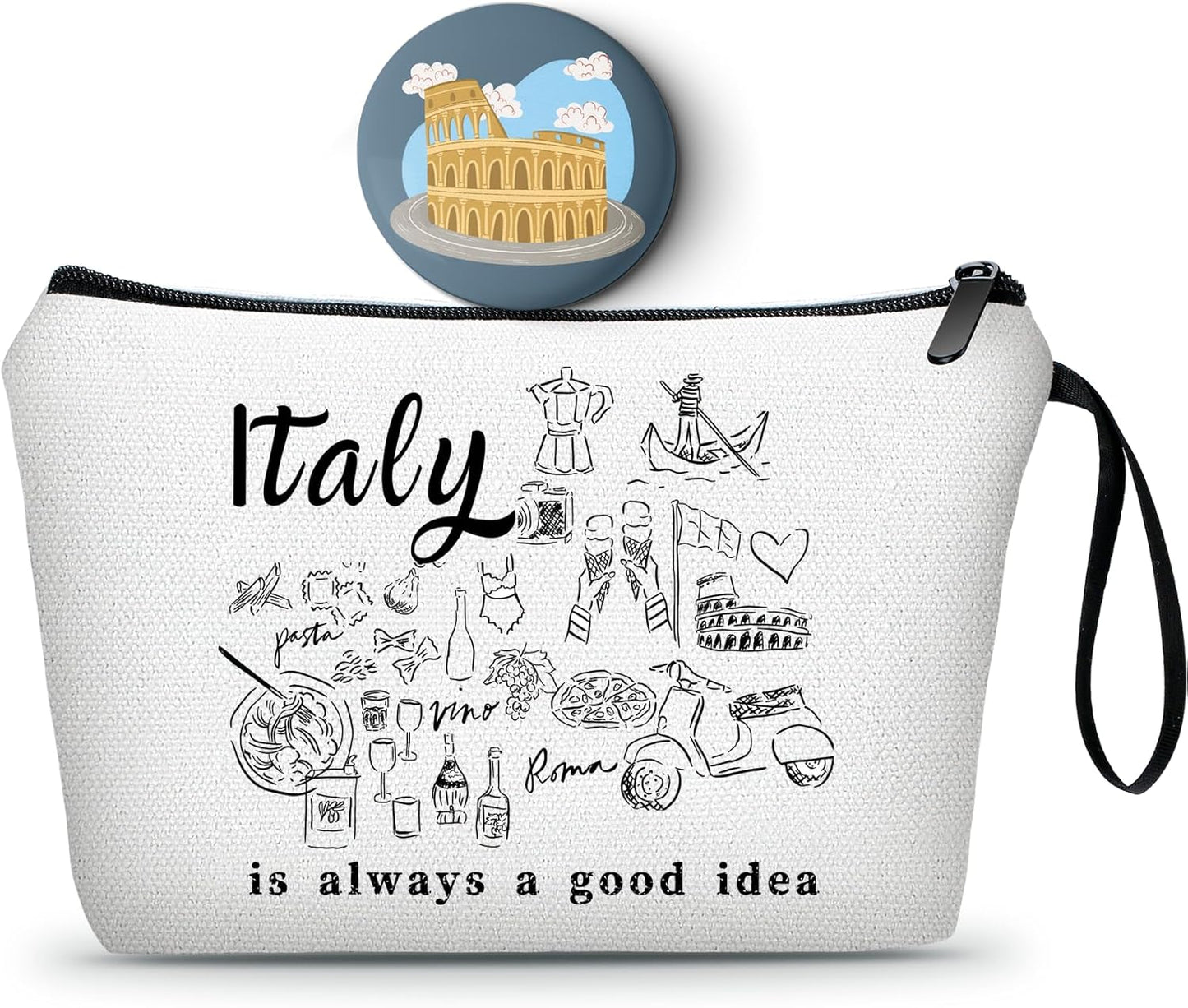 SEAMOON Italy Travel Trip Birthday Vacation Gifts for Friend Sister Girls International Travelers Women Small Cosmetic Makeup Bag with Mirror Christmas Gifts
