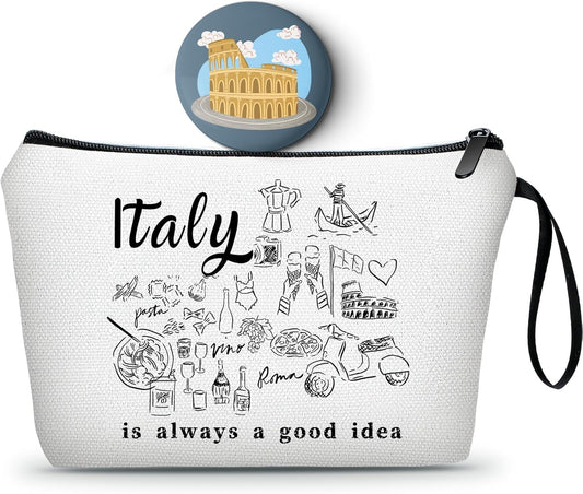 SEAMOON Italy Travel Trip Birthday Vacation Gifts for Friend Sister Girls International Travelers Women Small Cosmetic Makeup Bag with Mirror Christmas Gifts
