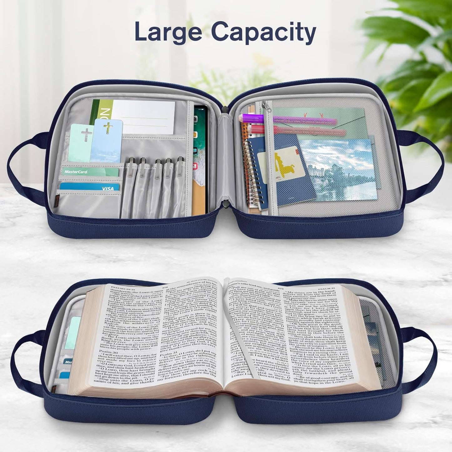 FINPAC Large Bible Cover, Carrying Book Case Church Bag Bible Protective with Zippered Pocket and Handle, Gift for Men Women