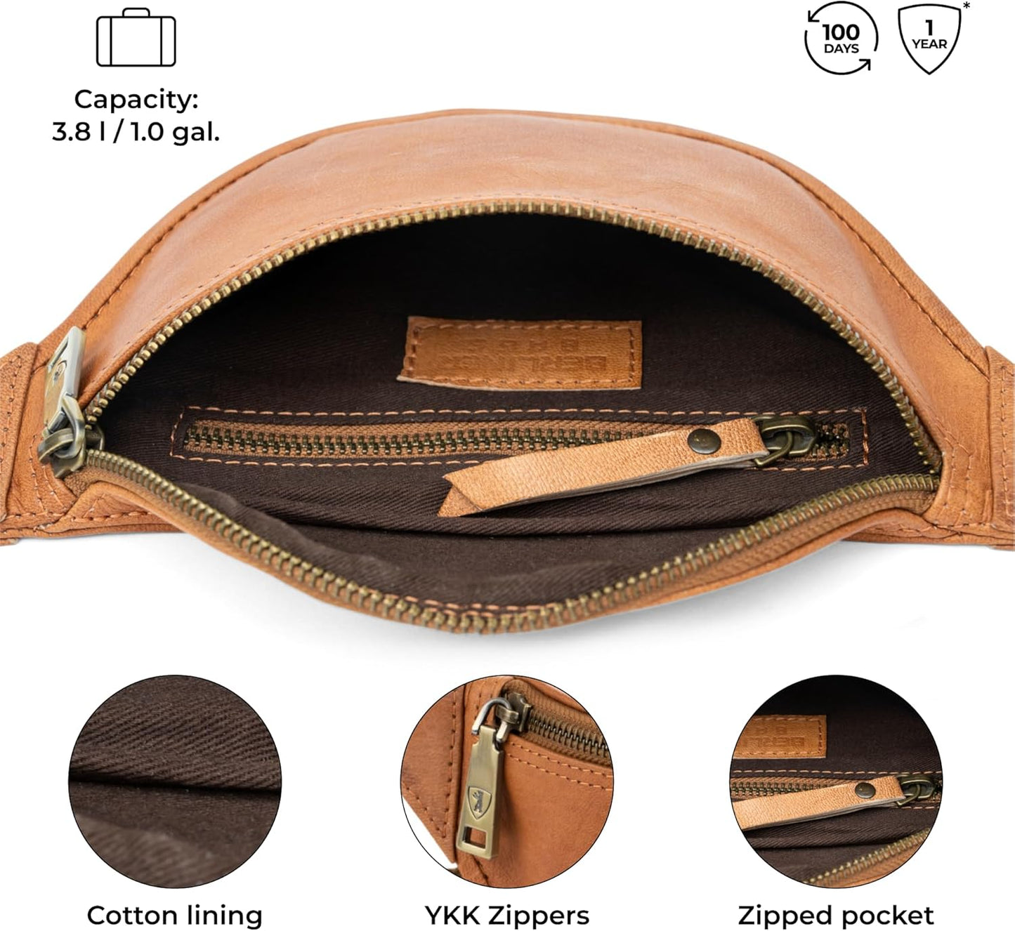 Berliner Bags Vintage Genuine Leather Fanny Pack Kai, Belt Bag, Crossbody Sling Bag for Men and Women - Brown
