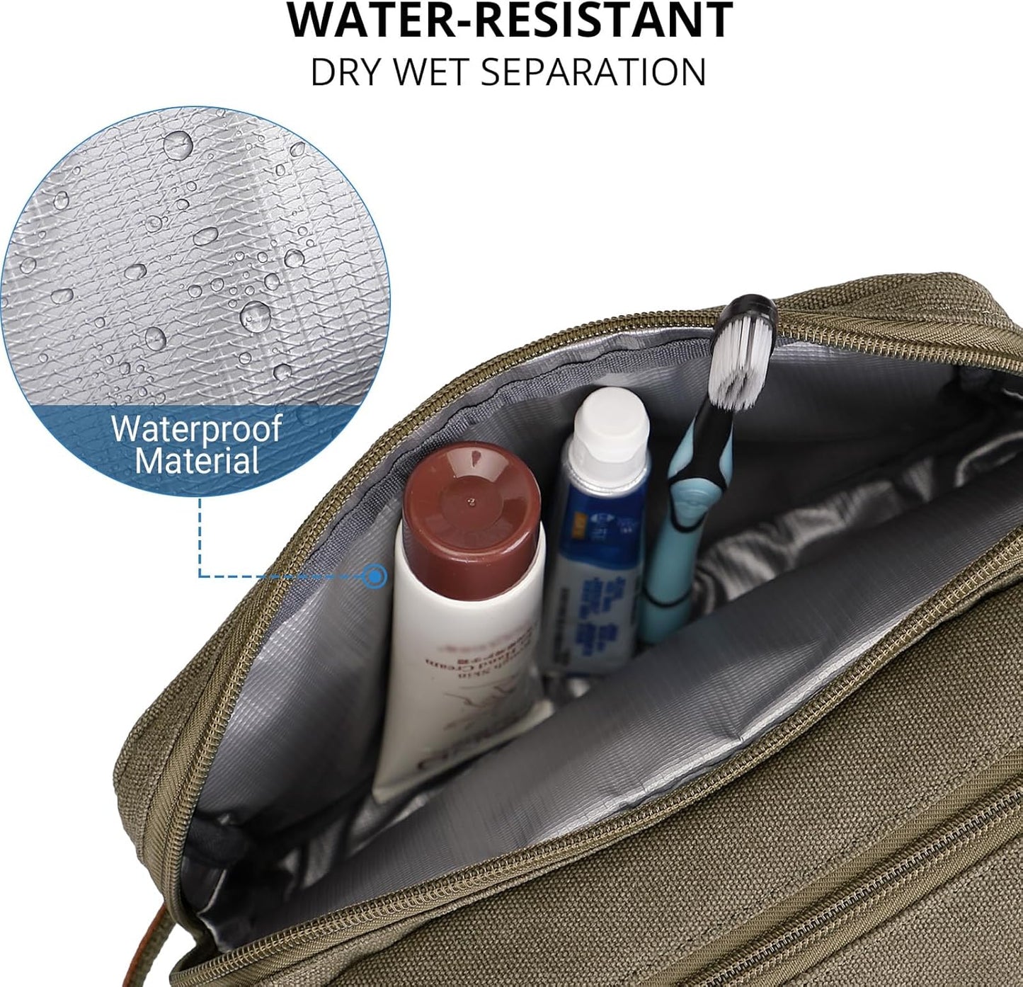 WITZMAN Canvas Toiletry Bag for Men Hanging Dopp Kit Organizer Water-resistant Travel Toiletries bag Men Bathroom Bag with Wet Pocket(A8001 Army Green)