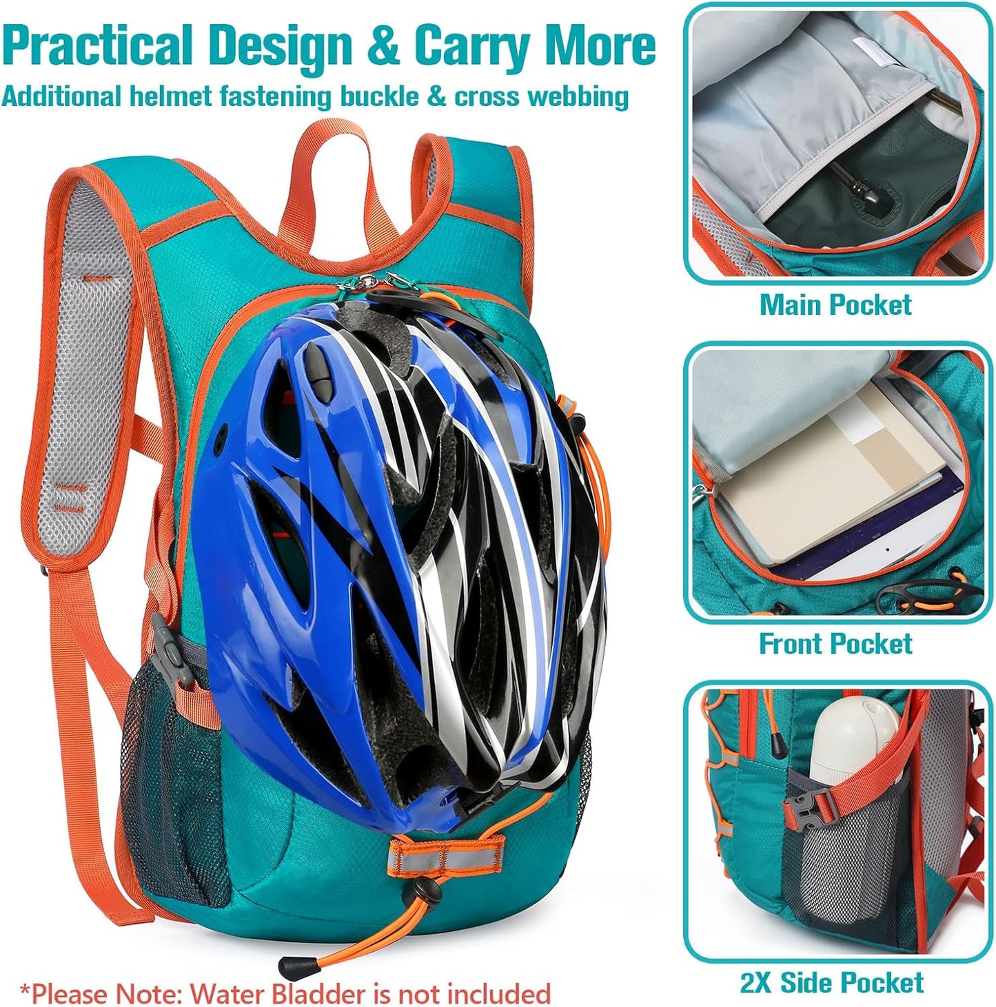 12L Kids Hiking Backpack, Small Hydration Backpack, Waterproof Kids Camping Daypack 5-12, No Water Bladder…