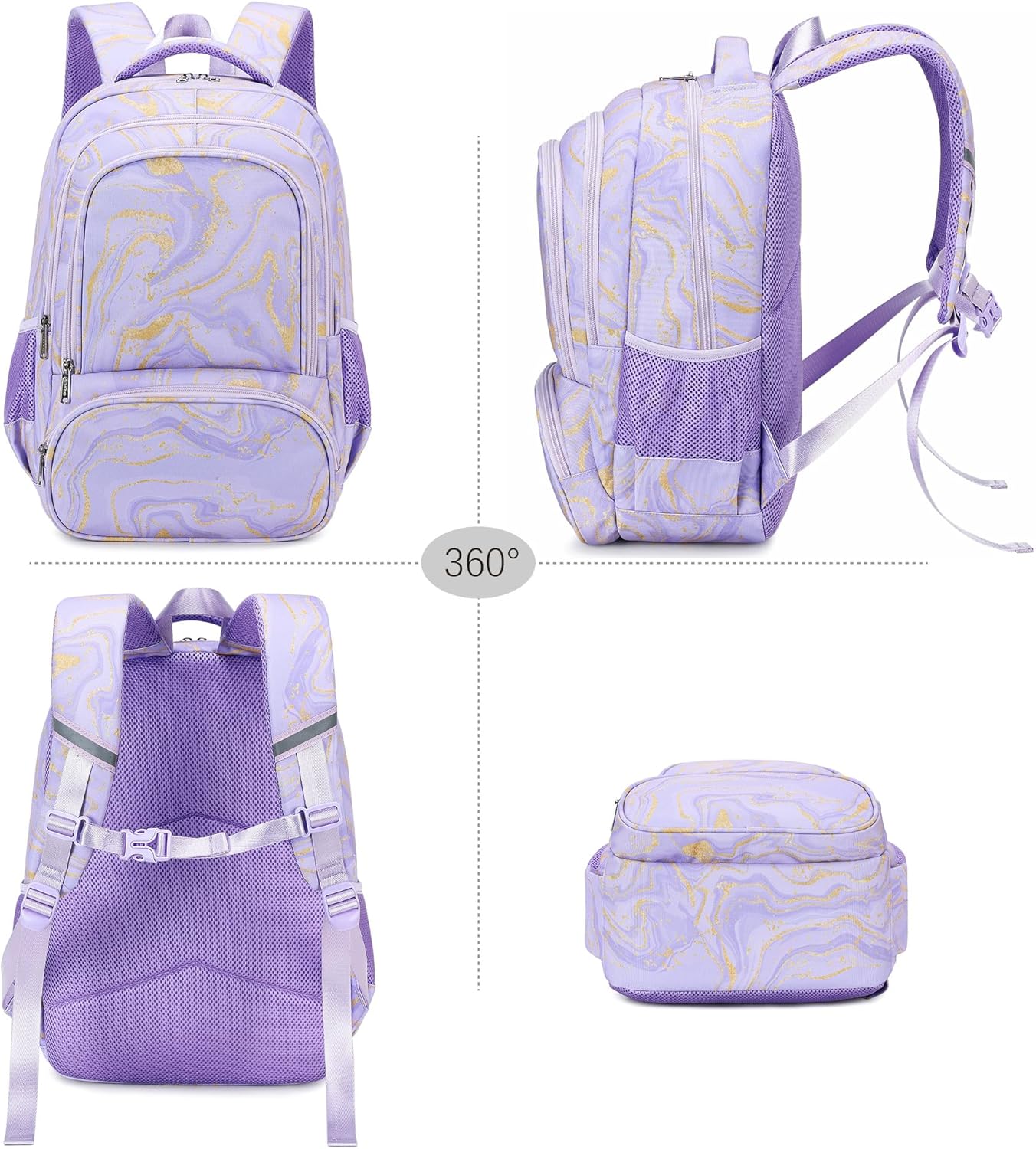 abshoo Marble Lightweight Kids Backpack For School Girls Elementary Kindergarten Bookbag School Bags (Marble Purple)