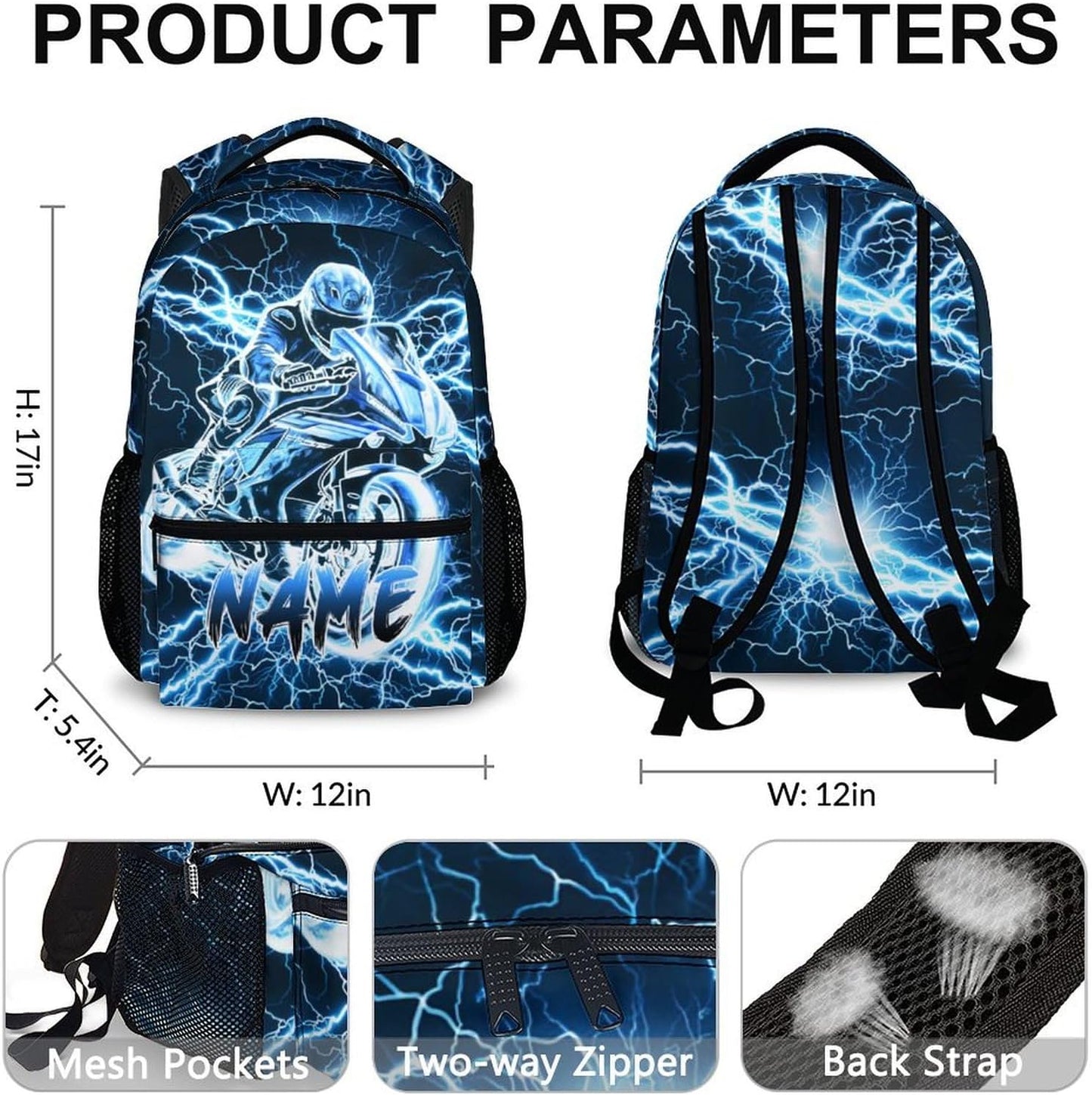 Personalized Backpacks for Boys, Motorcycle Backpack with Custom Name for Kids Kindergarten Primary