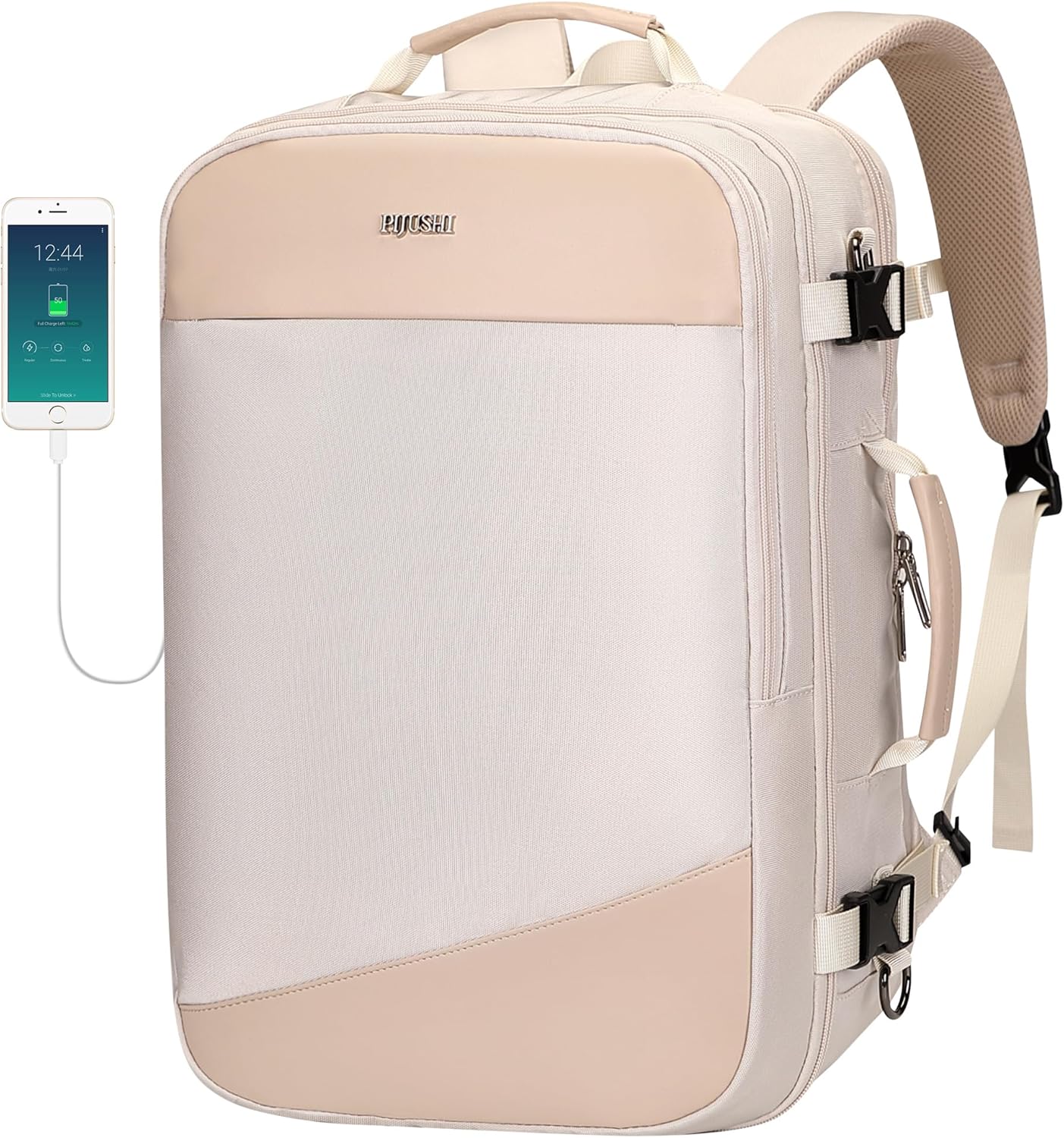 PIJUSHI Travel Backpack for Women Carry on Suitcase Backpack Flight Approved Personal Item Bag Fits 16 Inch Laptop(PE035 Beige)