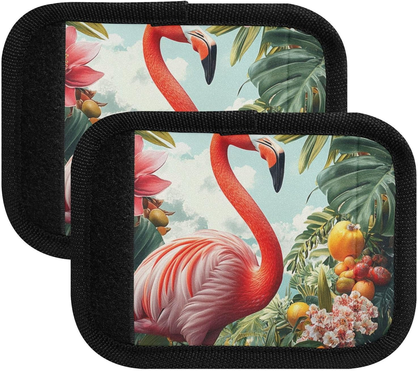 Tropical Flamingo and Fruits 4 Pack Luggage Handle Wraps Covers for Suitcase Identifiers Bag Tags Travel Accessories