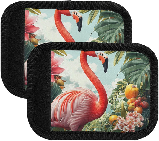 Tropical Flamingo and Fruits 2 Pack Luggage Handle Wraps Covers for Suitcase Identifiers Bag Tags Travel Accessories