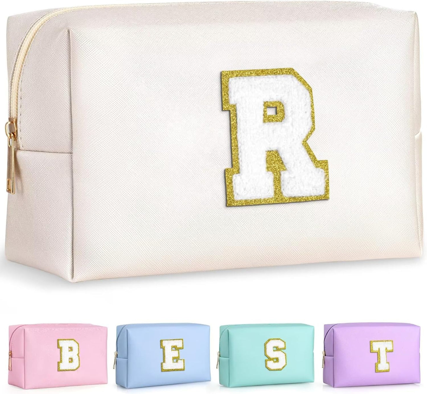 TOPEAST Cosmetic Travel Bags for Women, Preppy Small Makeup Bag, PU Leather Waterproof Toiletry
