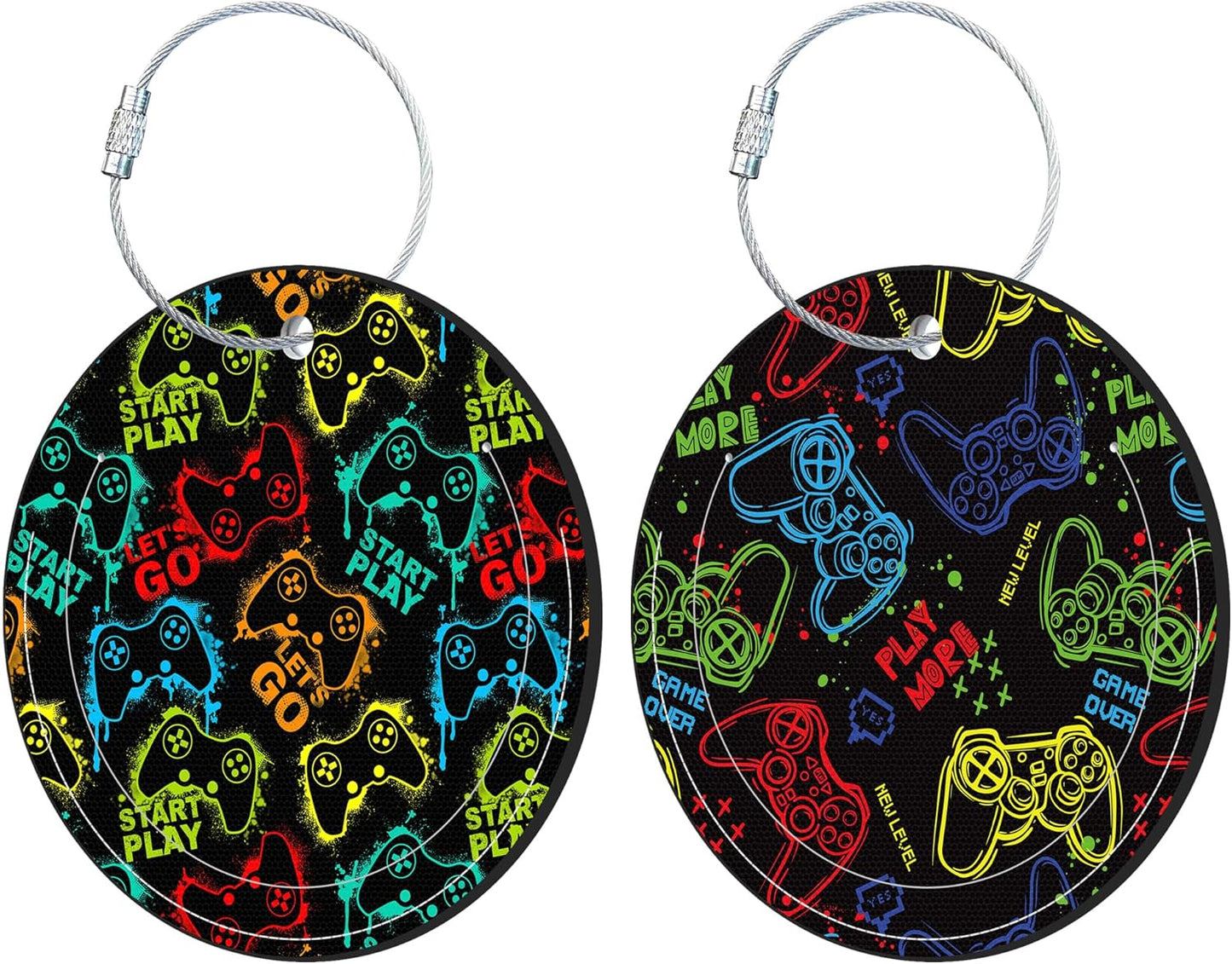 Round Cute Luggage Tags 2 Pack Bright Gamepad Creative Baggage Tags,Cruise Travel Baggage Suitcases Tag with Stainless Steel Loop ID Tag Privacy Flap