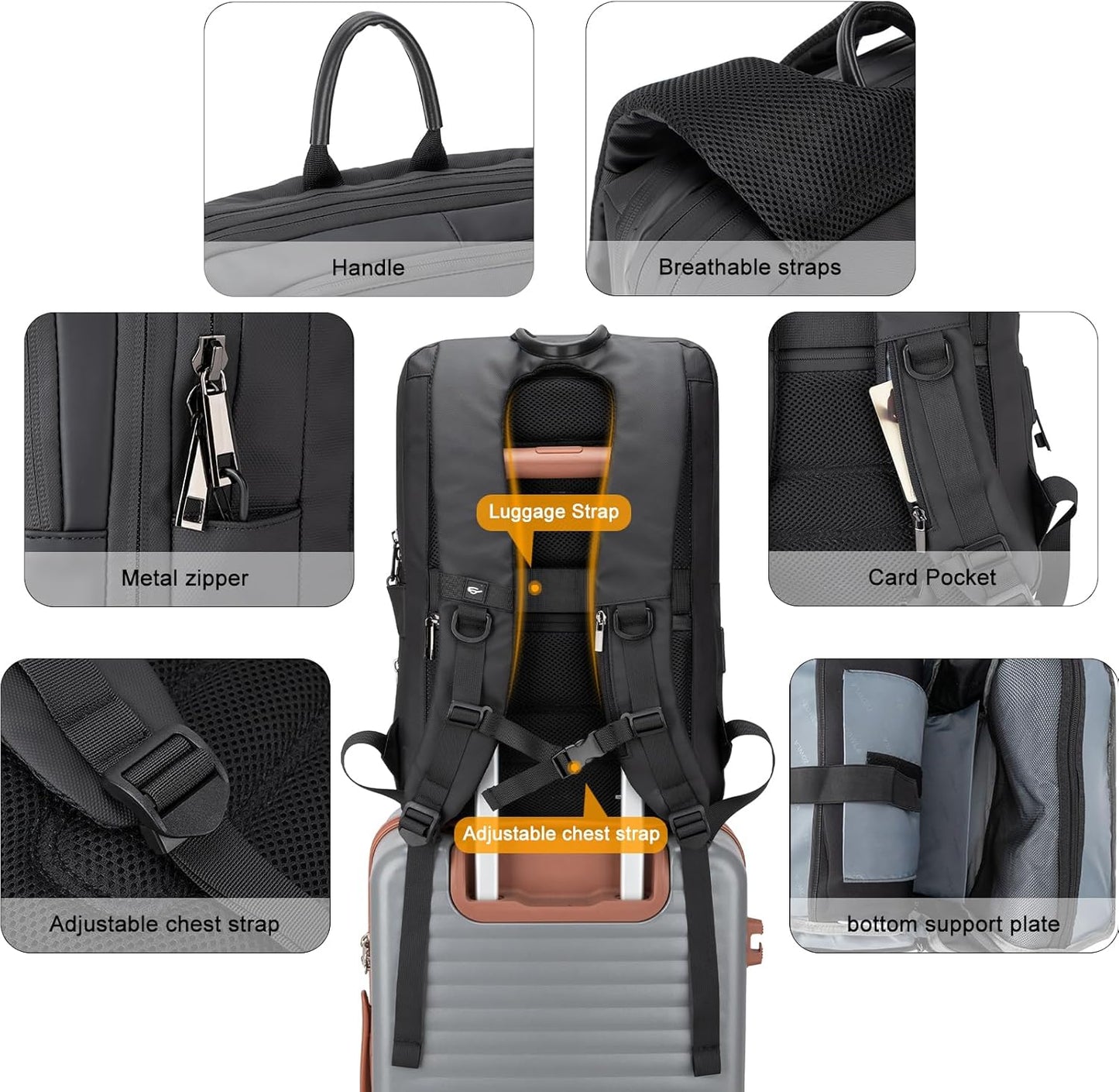 Tzowla Business Expandable Laptop Backpack for Men Professional,Slim Waterproof Backpacks for Travel/Work/Office/College with USB/Type C Charging Port,Lightweight Bag Fit 17.3 Inch Notebook(Black)