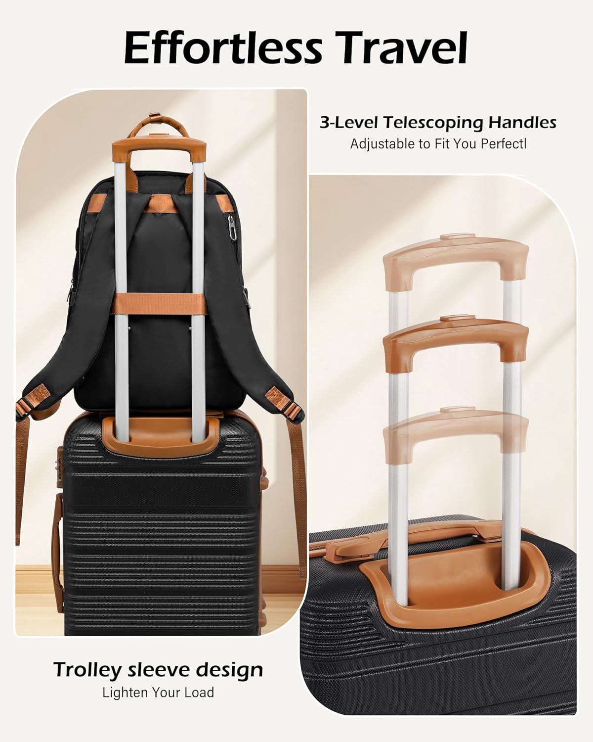 LONG VACATION 3 Piece Carry On Luggage Set with Backpack, 20 Inch Carry Suitcase with Spinner Wheels, ABS+PC Hardshell Suitcase set with TSA Lock & YKK Zipper