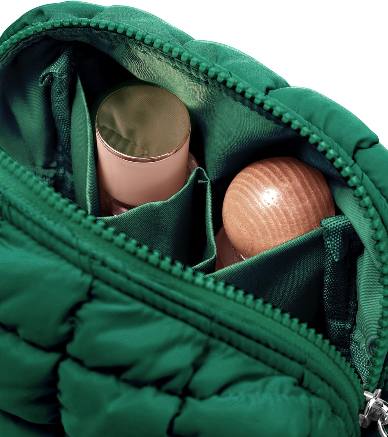 Yarnic Quilted Makeup Bag Cosmetic Bag, Travel Toiletry Bag for Women, Cute Makeup Bag Organizer Puffer Makeup Pouch (S, Deep Green)