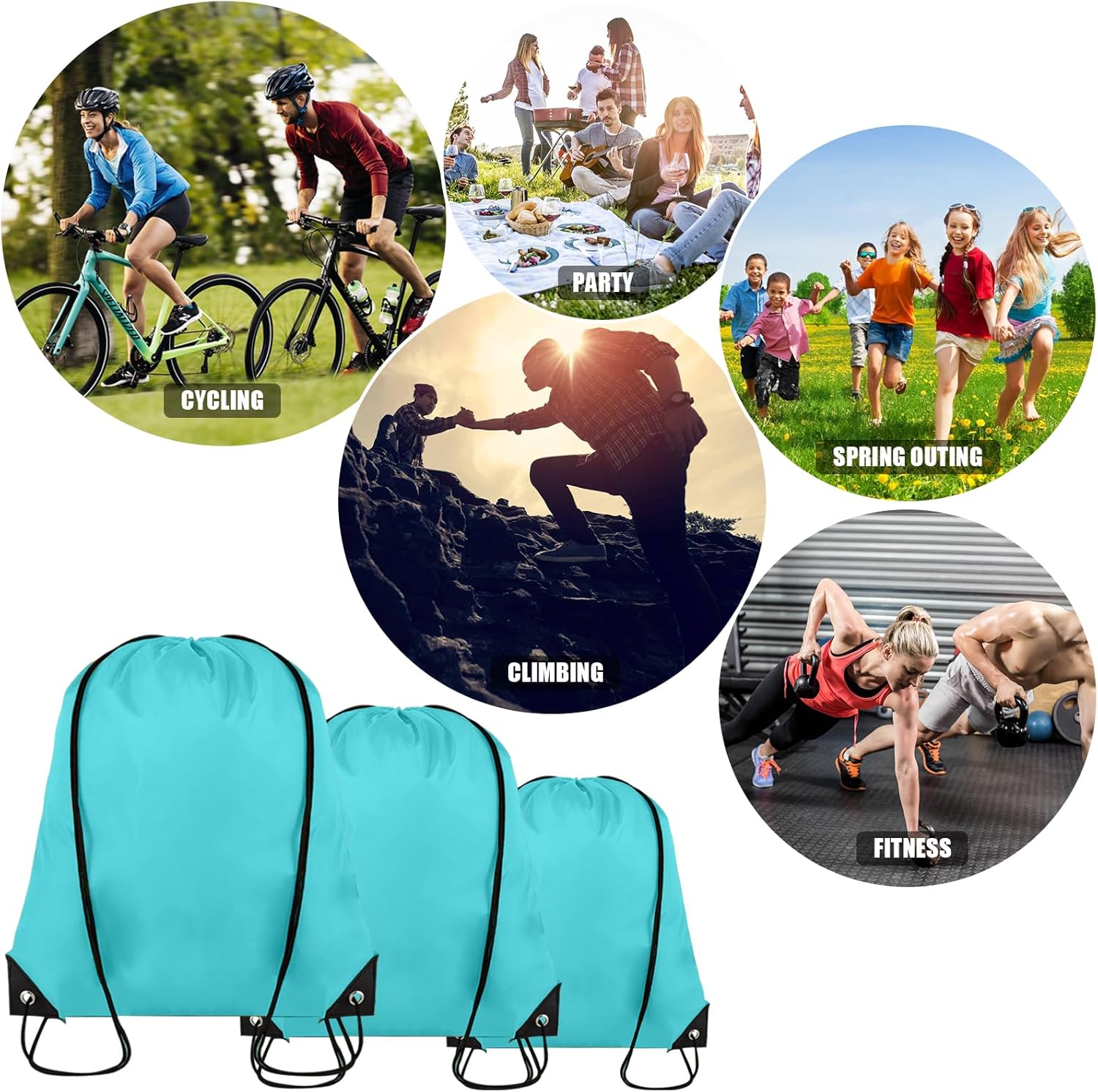 100 Pieces Drawstring Backpack Bulk Cinch Sackpack Ployster Drawstring Bags for Gym Party Trip(Aqua)
