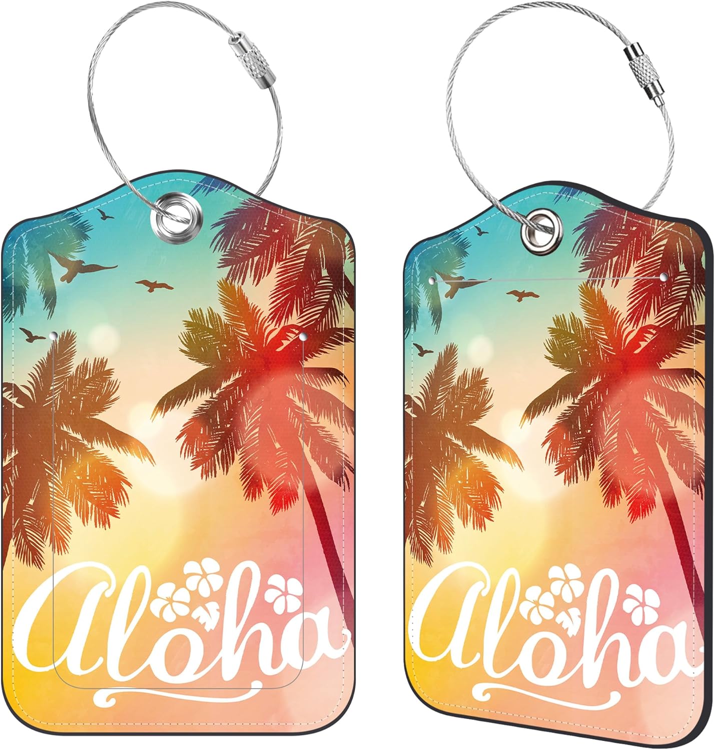 2 Pcs Luggage Tags for Suitcases, Summer Tropical Palm Leather Bag Tags for Luggage Privacy Cover Name ID Label with Stainless Steel Loop Cruise Airport Travel Essentials