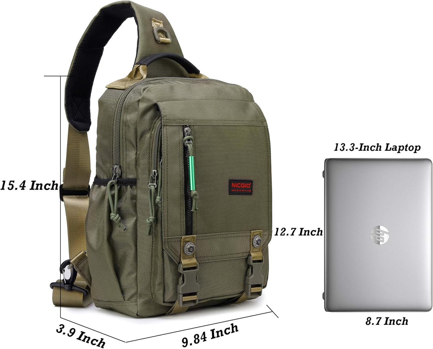 NICGID Sling Bags Chest Shoulder Backpacks, 12.5'' 13.3'' 14.1'' 15.6''Laptop Backpack Crossbody