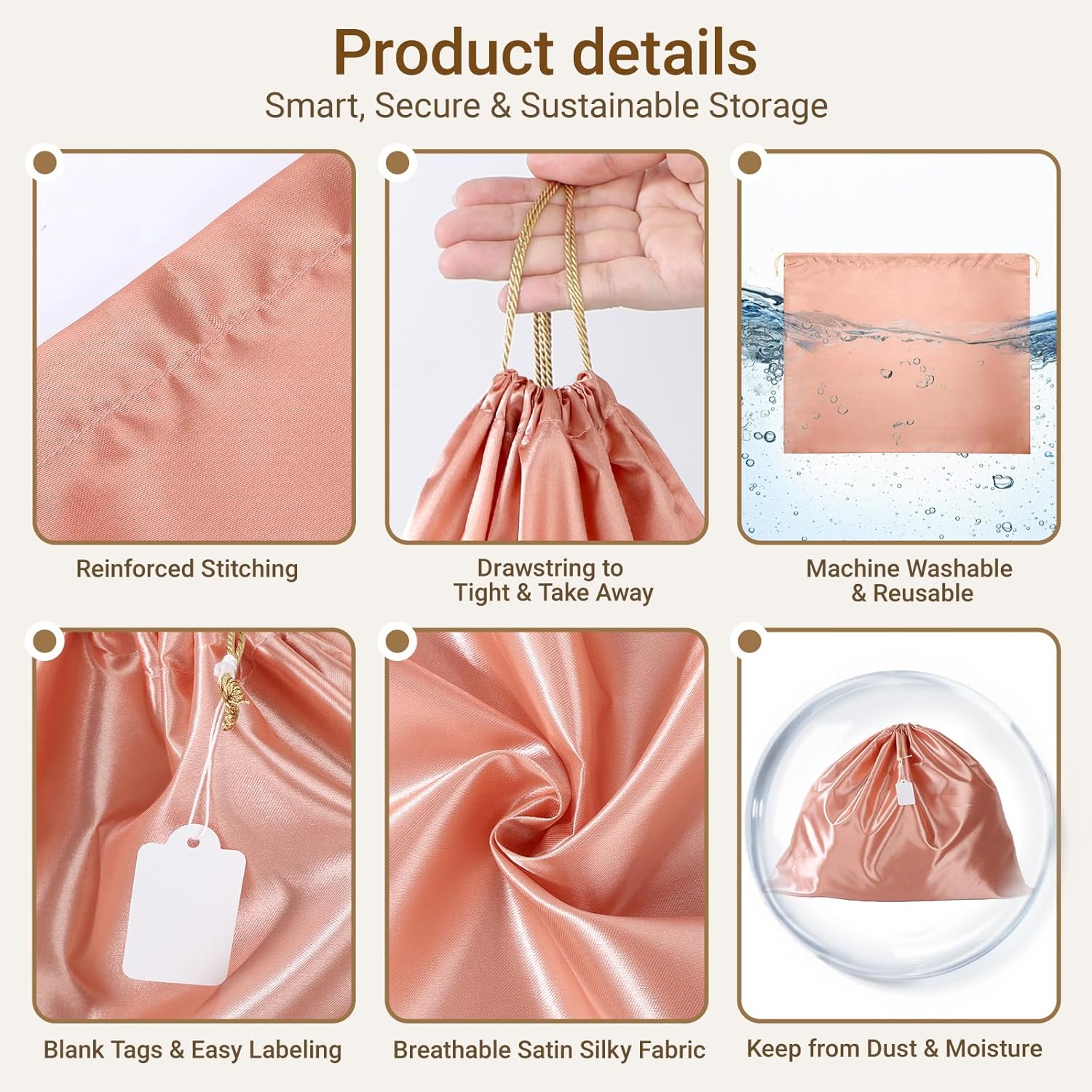 Ewen 7Pcs Dust Bags for Handbags, Silk Cloth Bag with Drawstring, 2Pcs 19.6x15.7in Bag for Purse