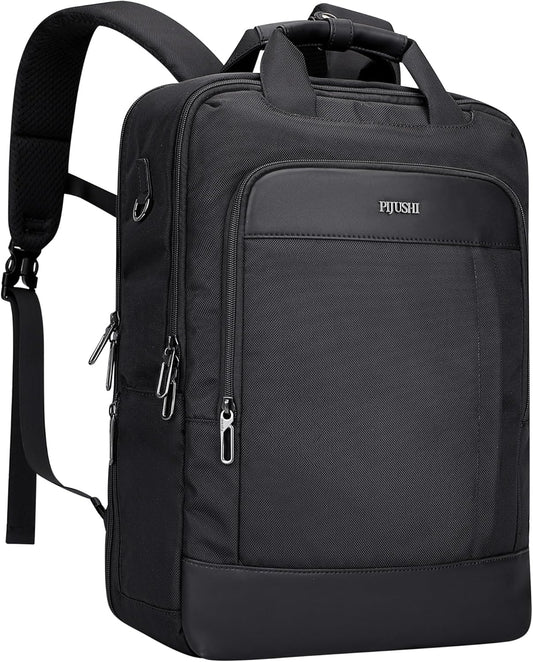 PIJUSHI Laptop Backpack for Women Men Personal Item Travel Backpack Convertible Carry on Bag Flight Approved(PE042 Black)
