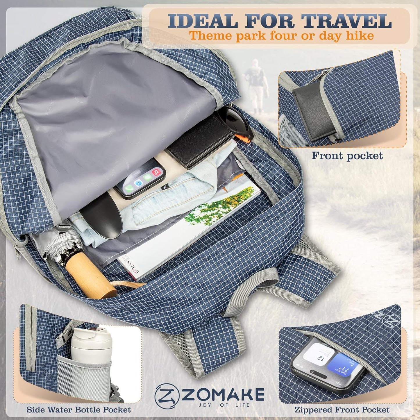 ZOMAKE Lightweight Packable Backpack 30L, Foldable Hiking Backpacks Water Resistant Compact Folding