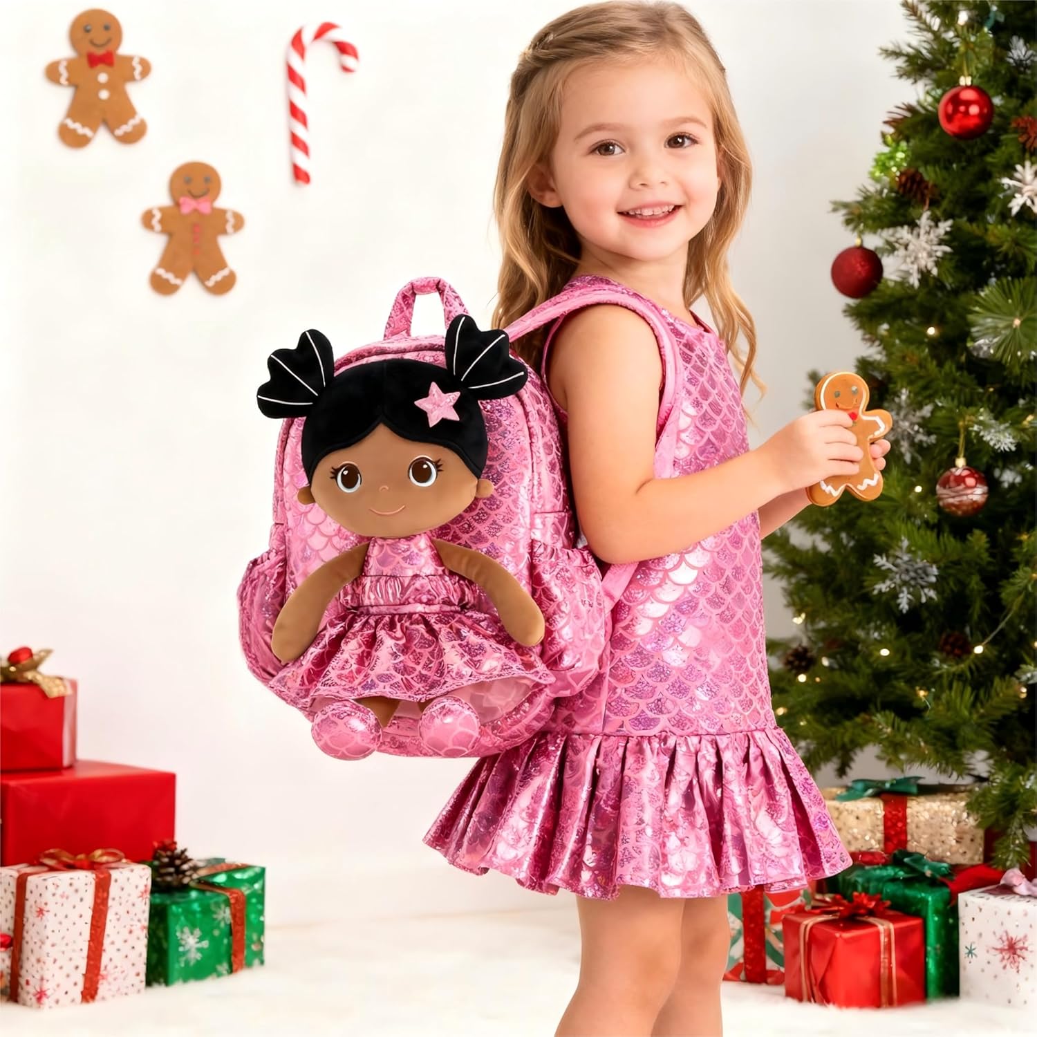 Lazada Toddler Backpack - Baby Girl Gifts Plush Doll Dress Backpack - Fashion Girls Tina Fish Scale