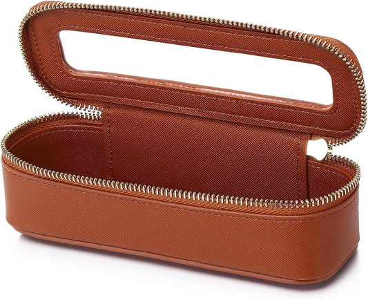 Makeup Brush Bag Slim Clear Makeup Bag Travel Cosmetic Case and Brush Holder Waterproof Toiletry Makeup Bag with Zipper Purse Organizer for Women (Brown, Slim)