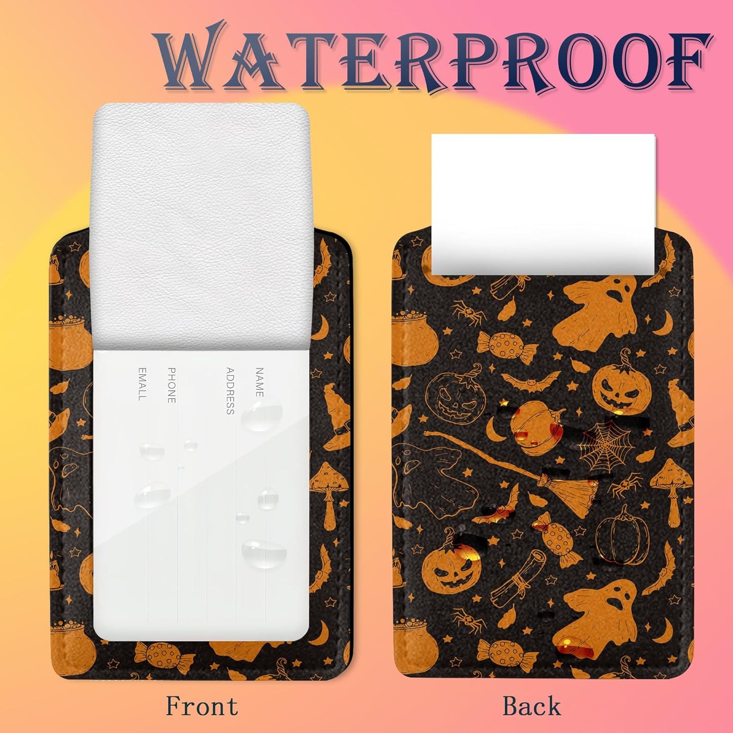 2 Pack Luggage Tags for Suitcases,Halloween Pumpkin Broom Candy Mushroom Bat Luggage Tag,Leather Stainless Steel Loop Label Tag for Women Men Girls Travel Bag Suitcase