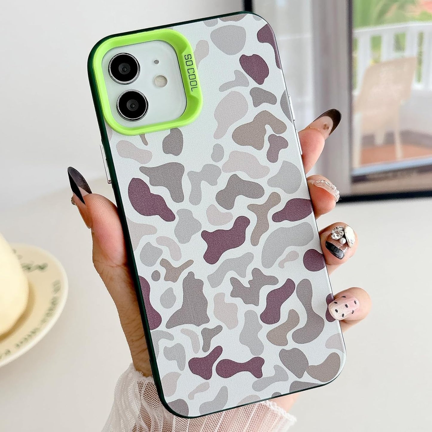 for iPhone 12 Case & iPhone 12 Pro Case, Vintage Camo Pattern Design for Men Boys Teens, Cool Camouflage Shockproof Protective Cover for Girls Women - Green