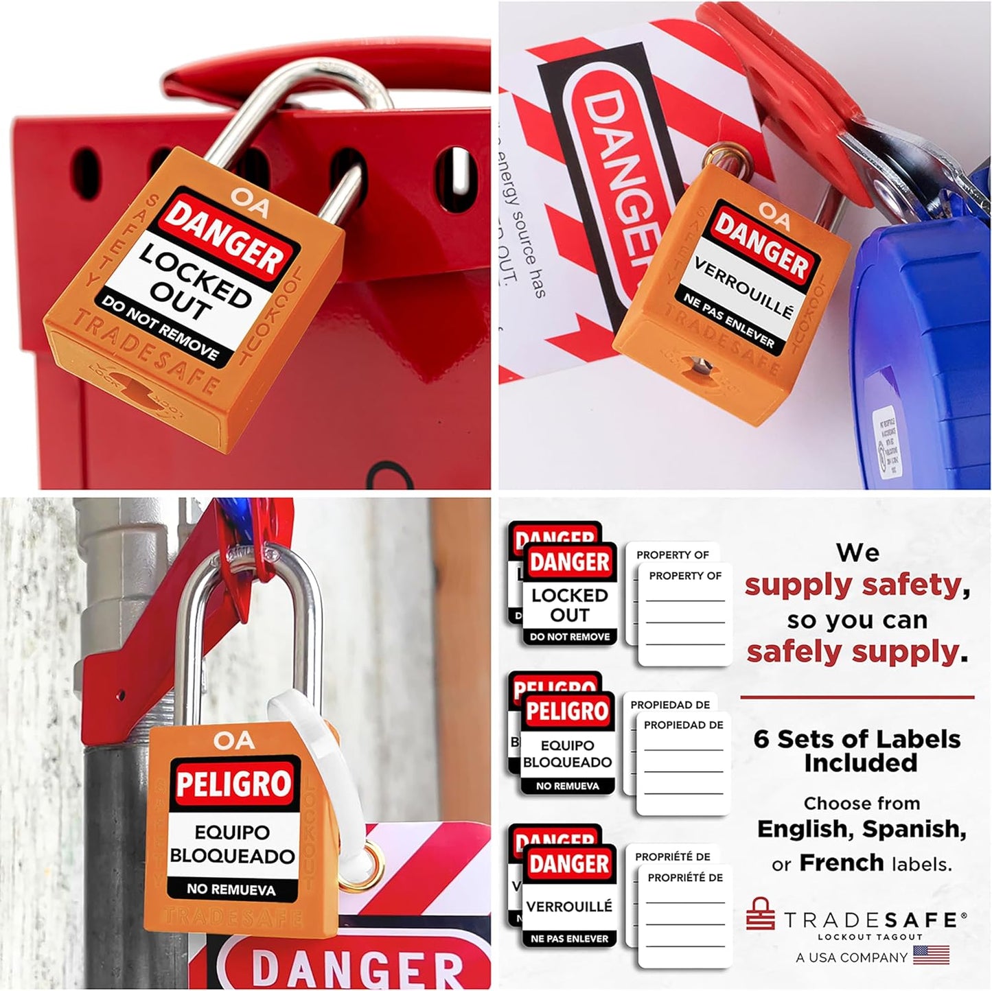 TRADESAFE Lockout Tagout Locks Set, 10 Orange Keyed Alike Unlimited Grouping Safety Padlocks, 2 Keys Per Lock, OSHA Compliant Loto Locks for Lock Out Tag Out Kits