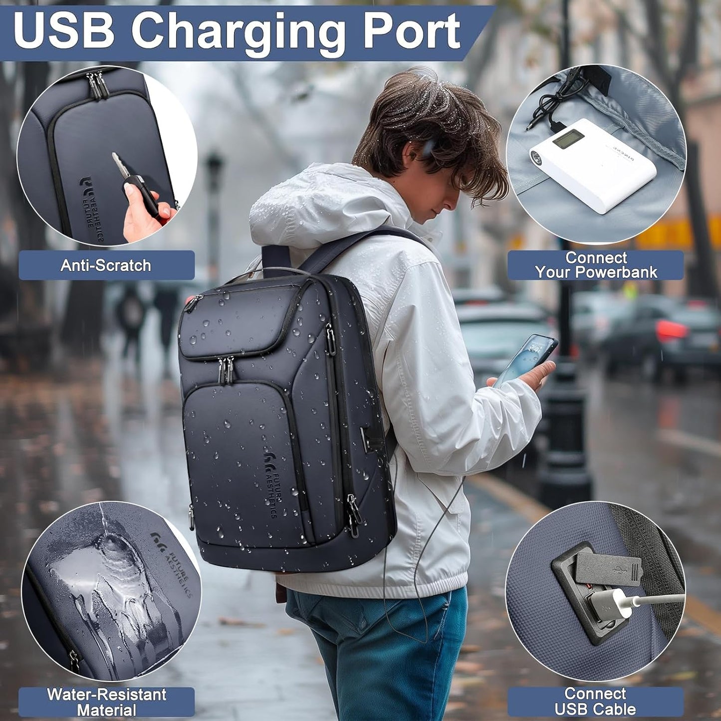 hk Business Smart Backpack for Men Anti-Theft for 17.3 Inch Laptop with USB Charging Port