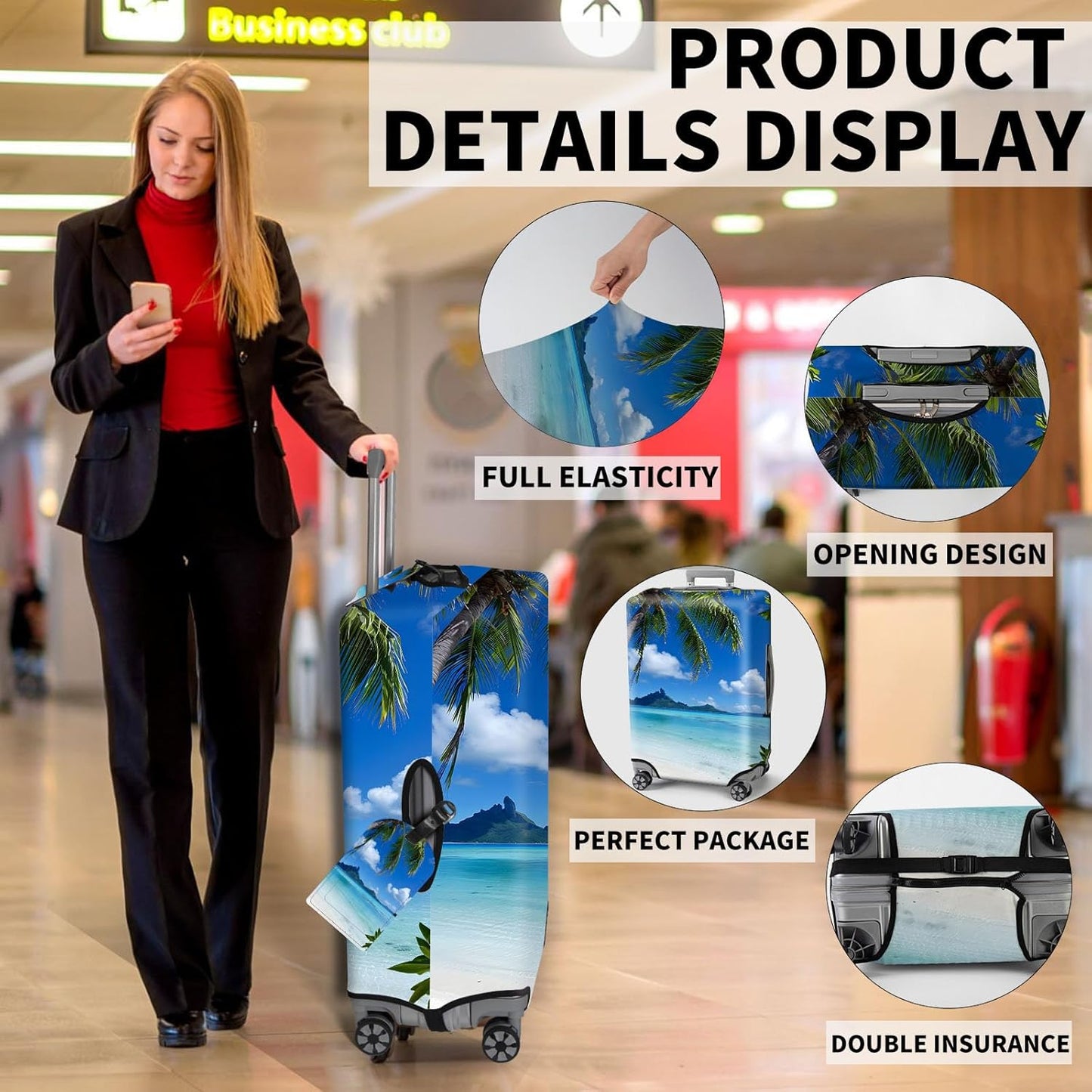 Travel Luggage Cover,Beautiful BeachTheme Suitcase Cover Accessory Kit, Luggage Tag, and Comfortable Luggage Handle Wrap, Washable Luggage Suitcase Protector (22-24 inch,M)