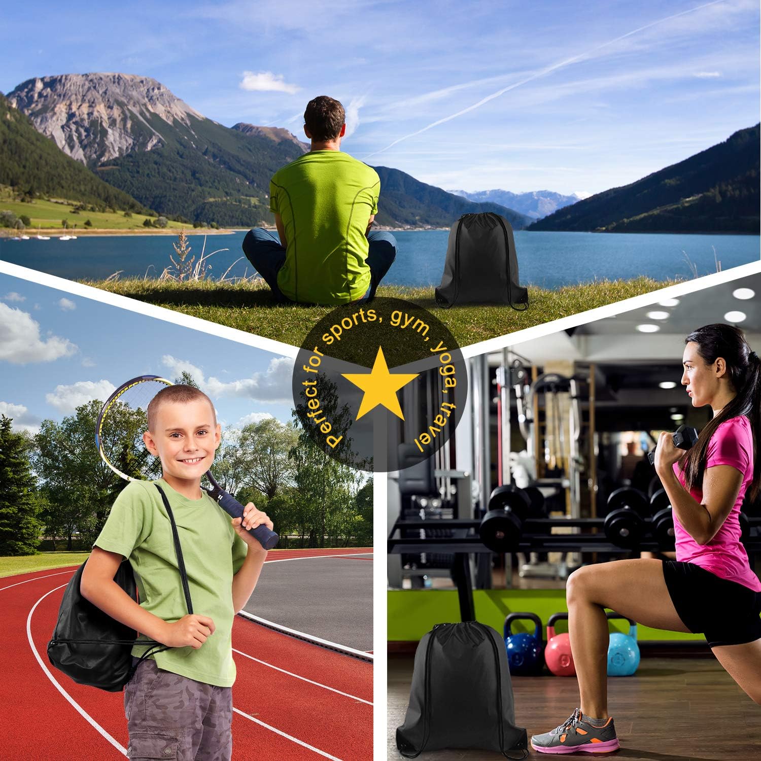 KUUQA 2 Pcs Drawstring Backpack Bags Sports Cinch Sack String Backpack Storage Bags for School Gym