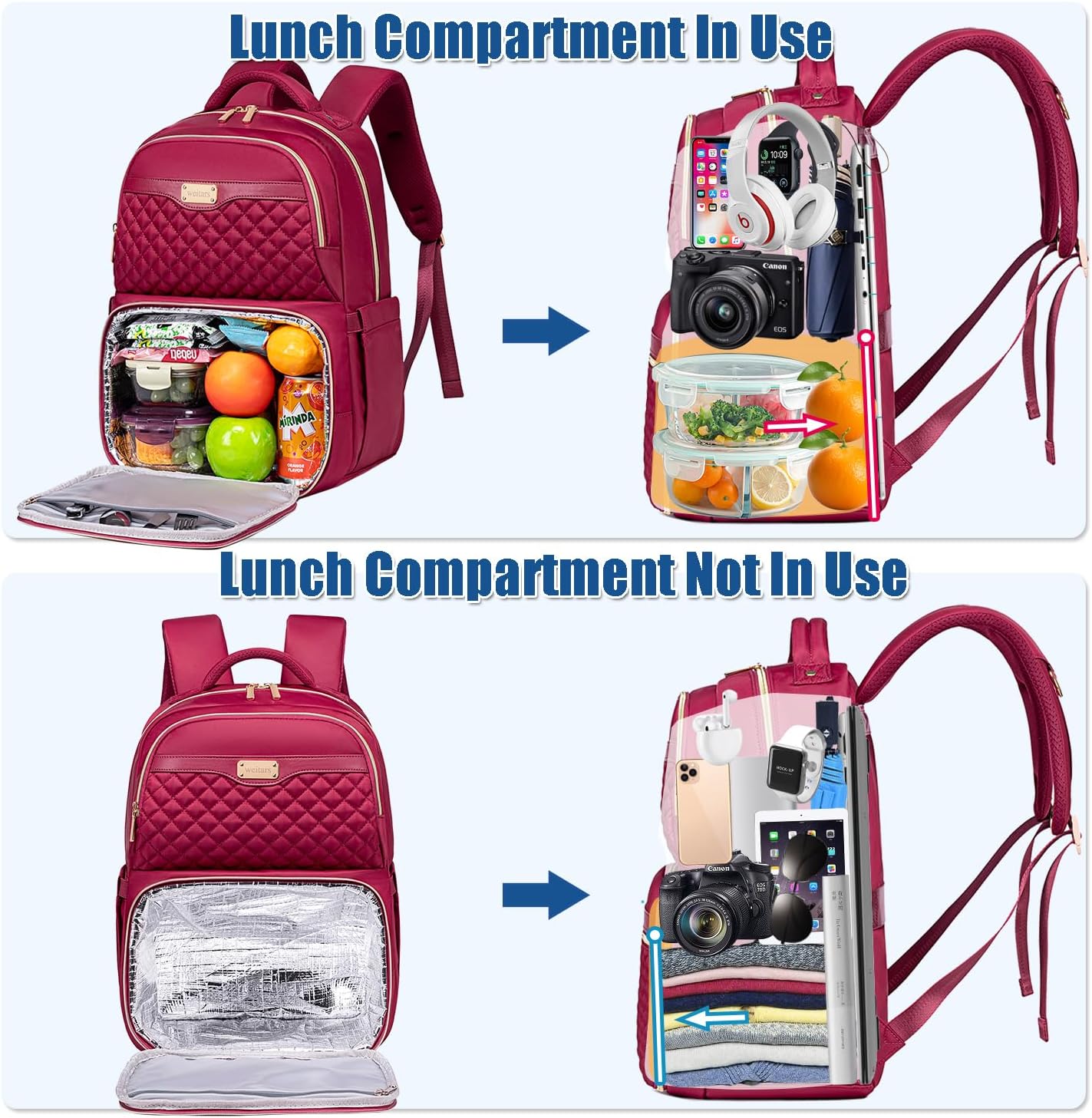 Weitars Lunch Backpack, Insulated Cooler Backpack 15.6 Inch Laptop Backpack For Women Men For Women Nurses Teacher Gifts for College Work Beach Camping Picnics Travel