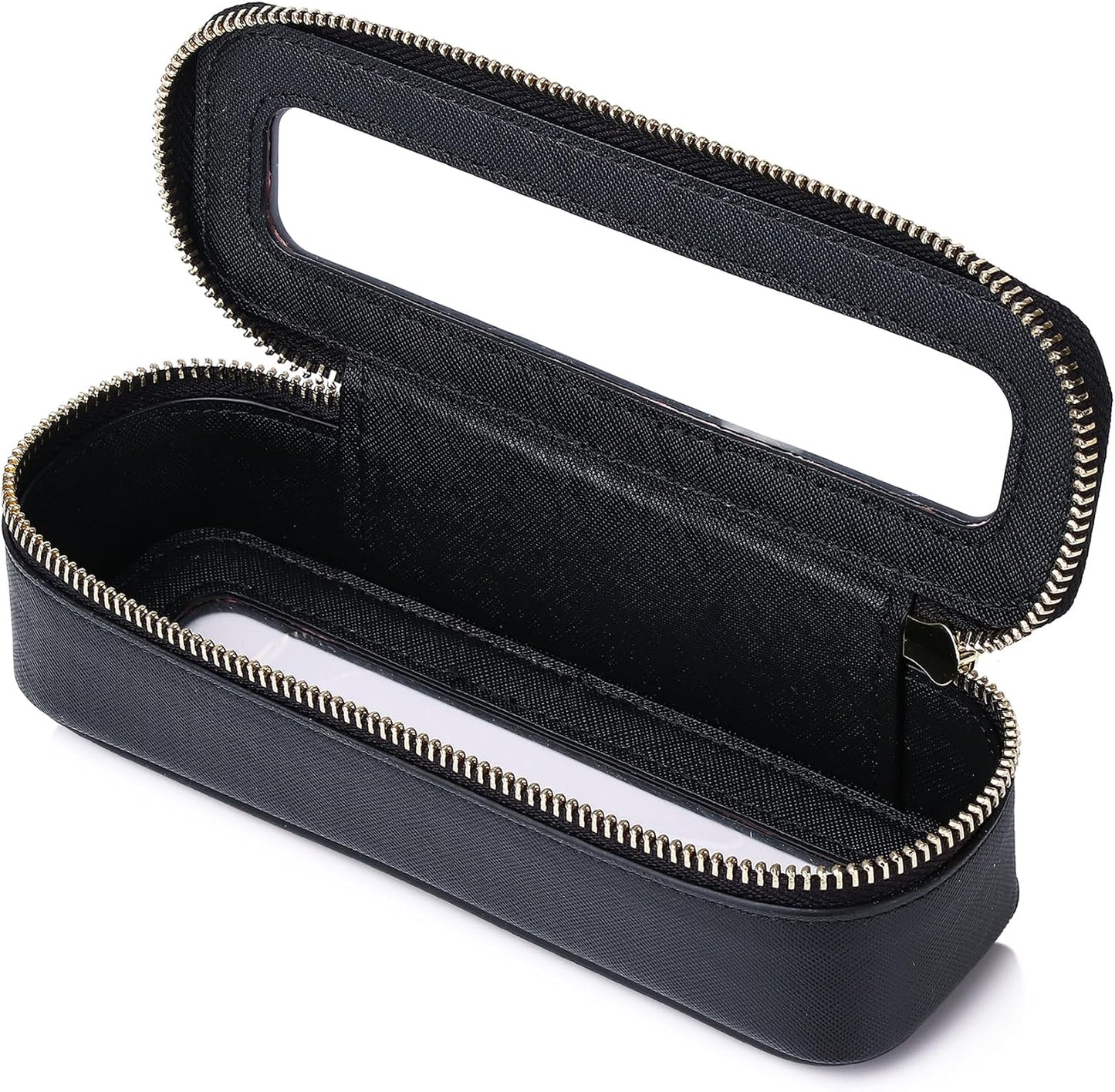 Makeup Brush Case Slim Clear Makeup Bag Travel Cosmetic Case and Waterproof Toiletry Makeup Bag with Zipper Purse Organizer for Women (Black, Slim)