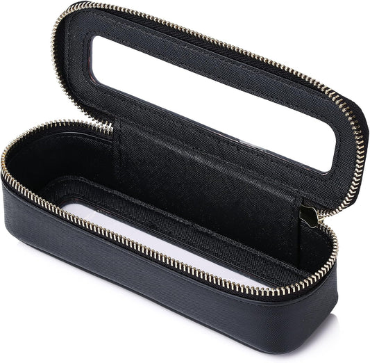 Makeup Brush Case Slim Clear Makeup Bag Travel Cosmetic Case and Waterproof Toiletry Makeup Bag with Zipper Purse Organizer for Women (Black, Slim)