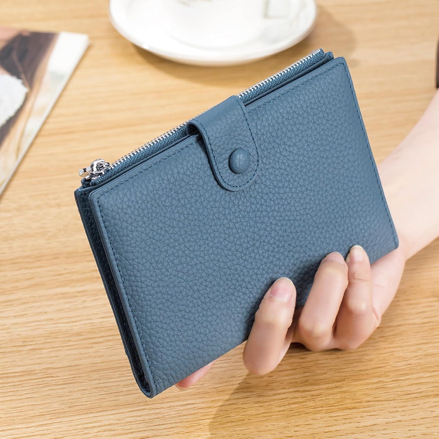Leather Passport Holder for Women, Slim RFID Blocking Travel Wallet, Compact Passport Wallet with Zippered Coins Pocket and SIM Slots, Ladies Passport Cover Case