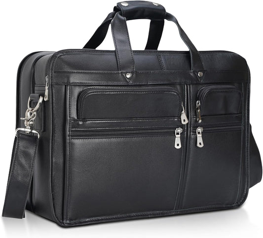 Polare 17'' Napa Leather Briefcase Laptop Attache Case Messenger Bag For Men Fits 15.6'' Laptop
