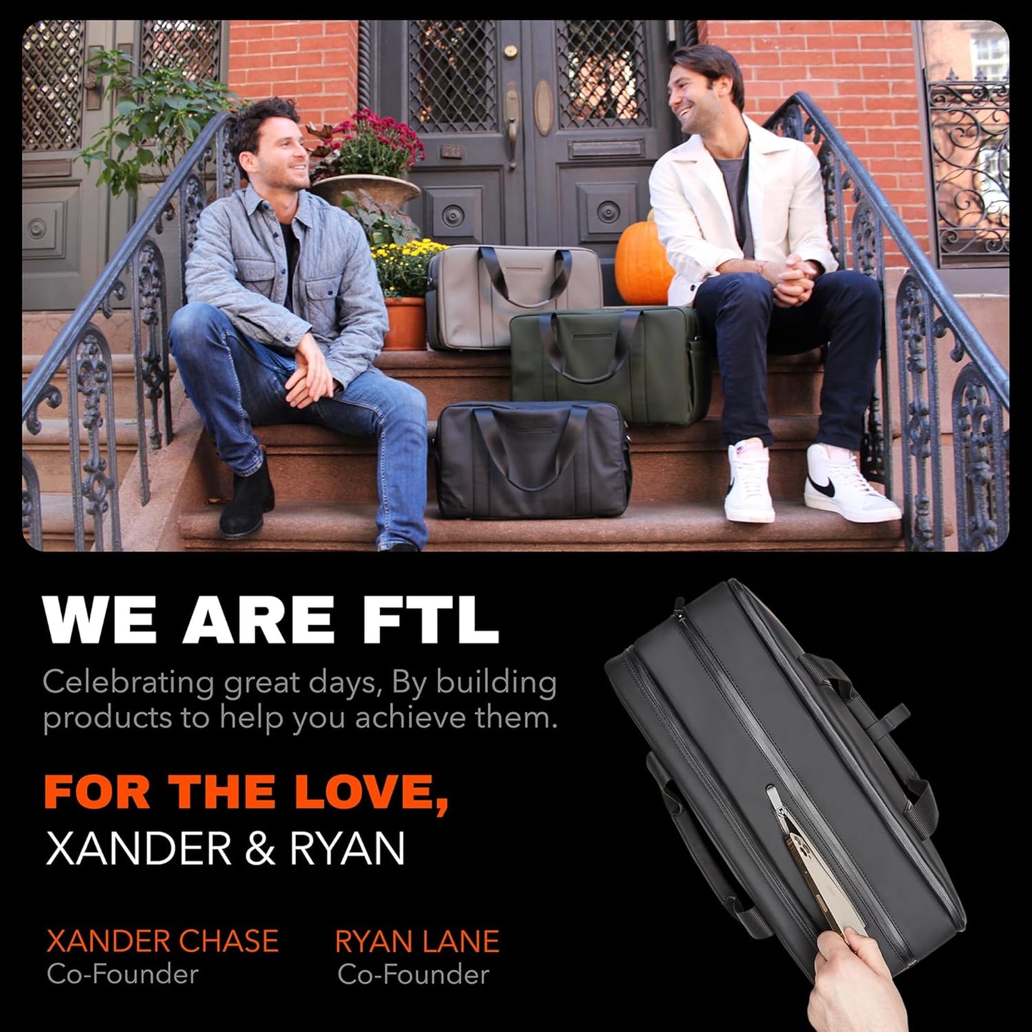 The FTL Pro Mens Travel Bag - 30L Premium Work to Gym Weekender Duffel with Garment Bag, Shoe Space & 18" Laptop Sleeve - Organized Athletic Business Carry On Hybrid, Fits Under Airplane Seat - Black