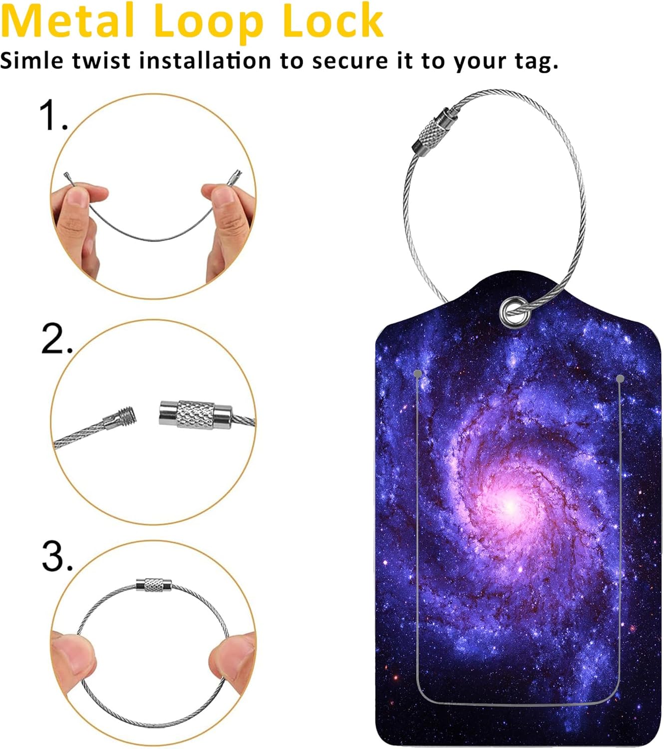 2 Pack Luggage Tag for Suitcase,Spiral Galaxy PU Leather Suitcase Tags Identifiers with Privacy Name Address Labels and Durable Steel Loop for Women Men Travel